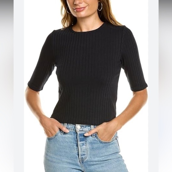 ANN TAYLOR Y2K black RIB KNIT CROP TOP stretchy comfy closet staple women’s S - Picture 7 of 7